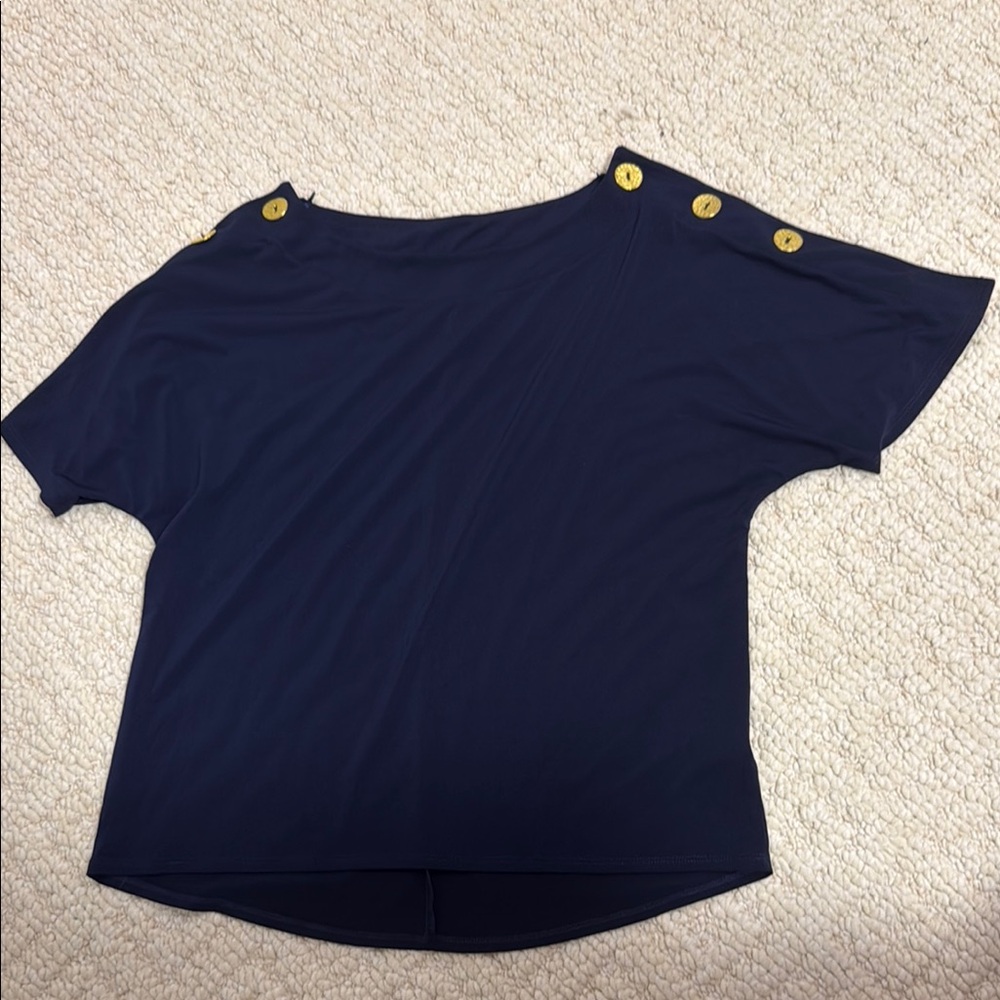 Navy Blue Women's Top with Button Detail